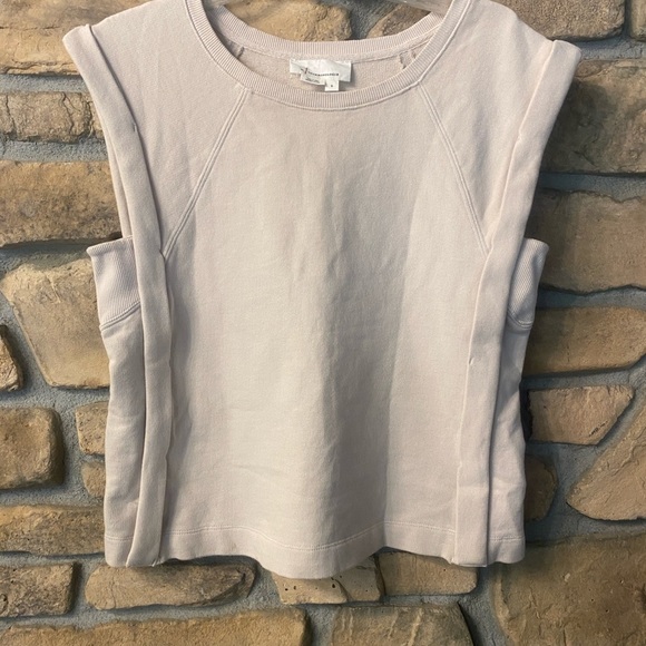 Anthropologie Sleeveless Muscle Sweatshirt Accents Tan Cream EUC S-M oversized - Picture 9 of 12